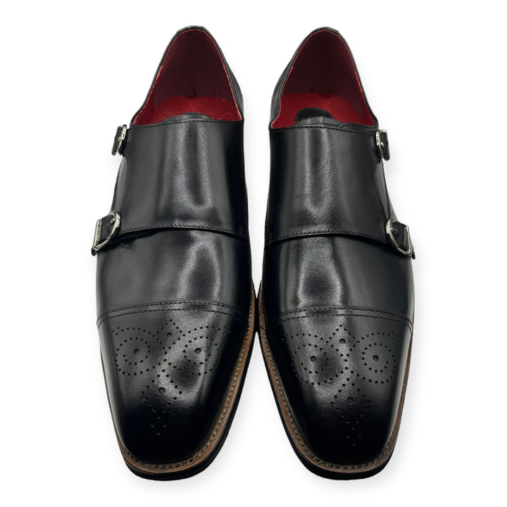 Roberts Black Brogue Shoe With Double Strap