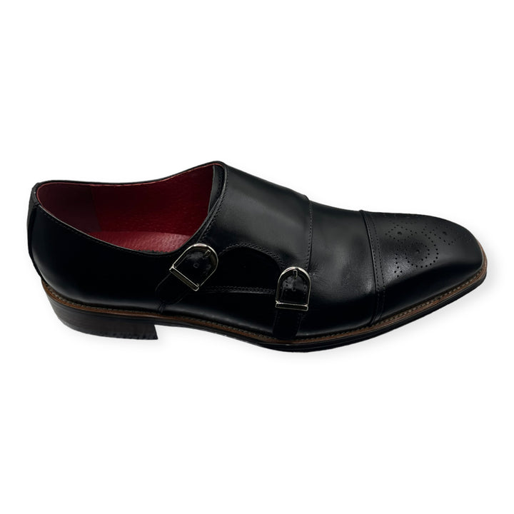 Roberts Black Brogue Shoe With Double Strap
