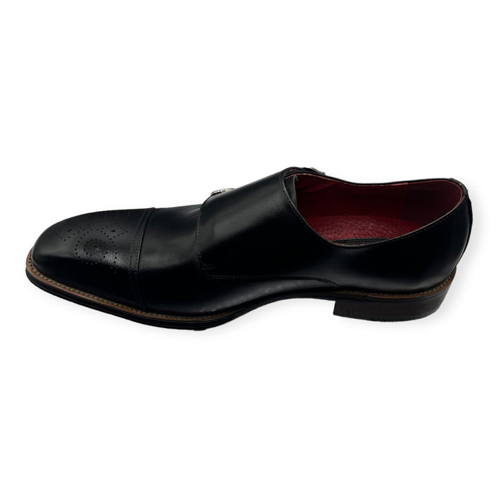 Roberts Black Brogue Shoe With Double Strap