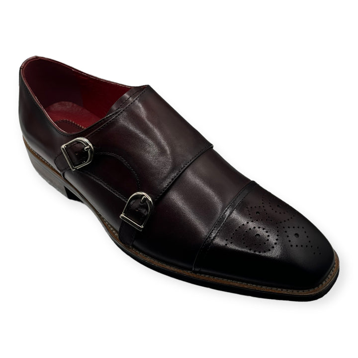 Roberts Burgundy Brogue Shoe With Double Strap
