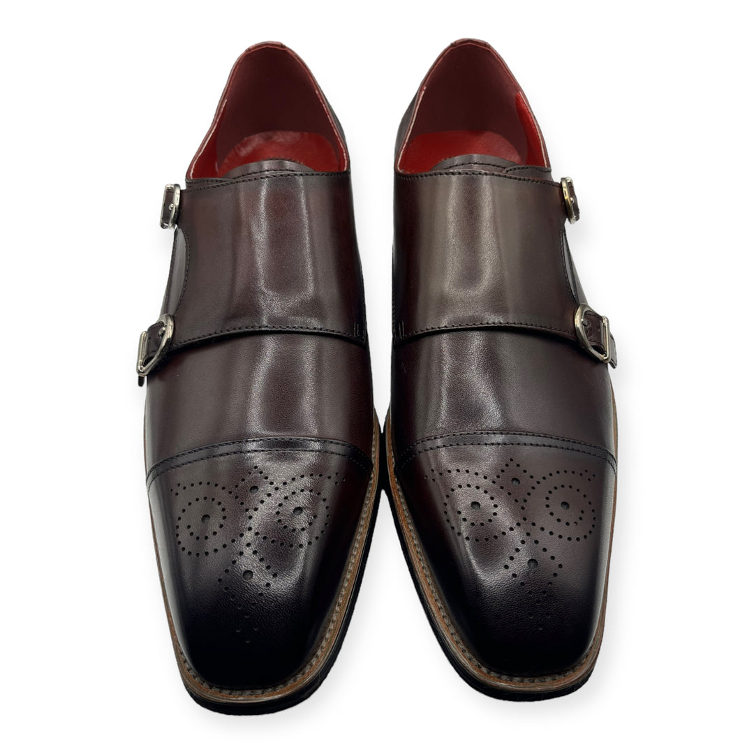 Roberts Burgundy Brogue Shoe With Double Strap
