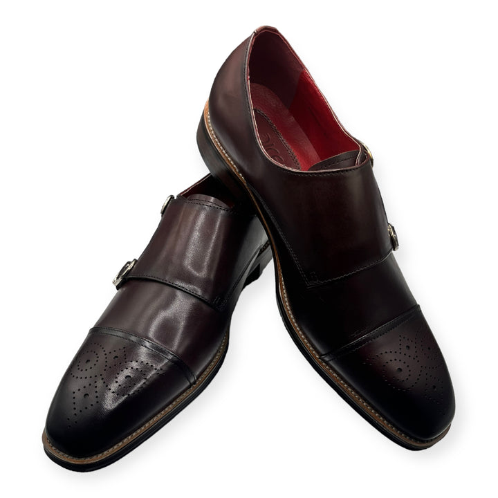 Roberts Burgundy Brogue Shoe With Double Strap