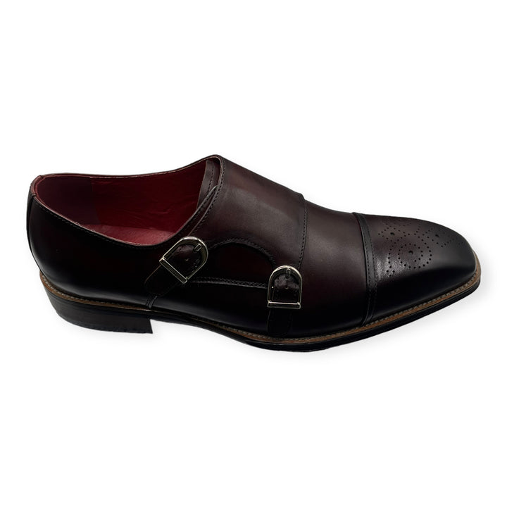 Roberts Burgundy Brogue Shoe With Double Strap