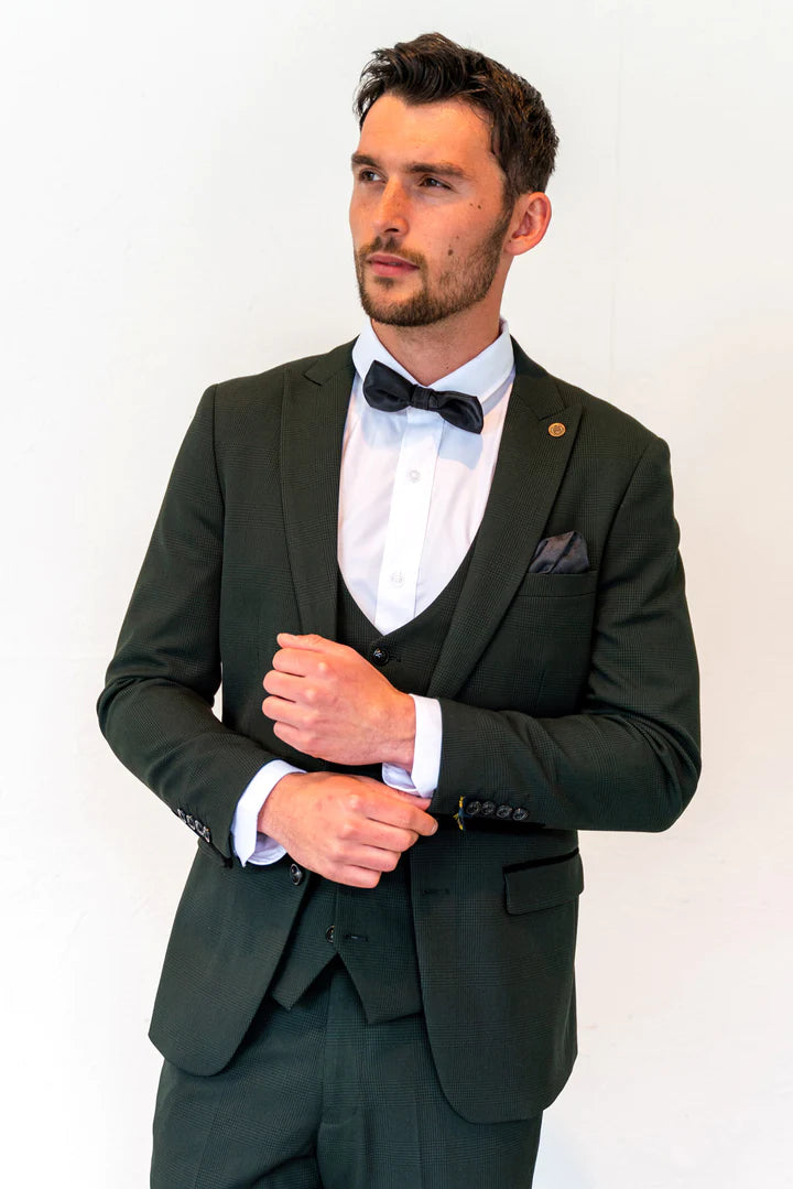 Bromley Olive Green Check Three Piece Suit