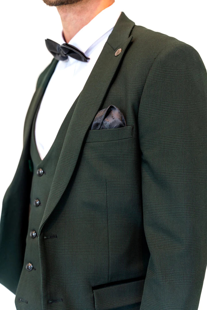 Bromley Olive Green Check Three Piece Suit