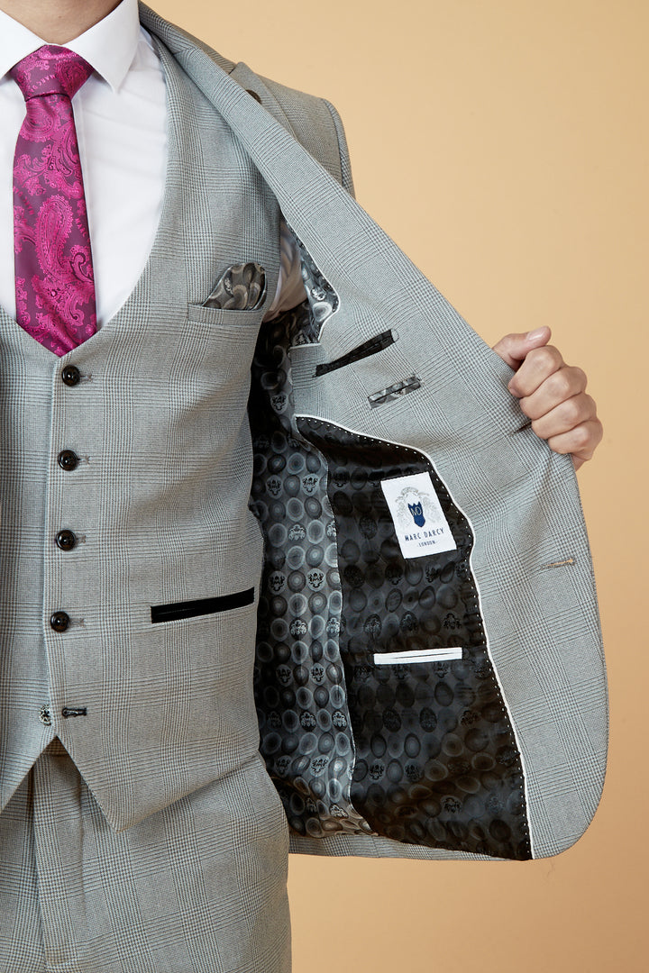 Bromley Silver Check Three Piece Suit