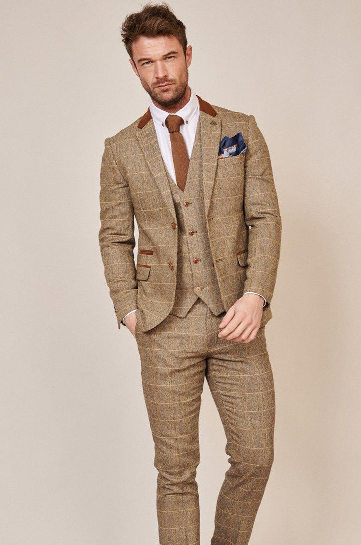 Dx7 Tan Tweed Check Three Piece Suit