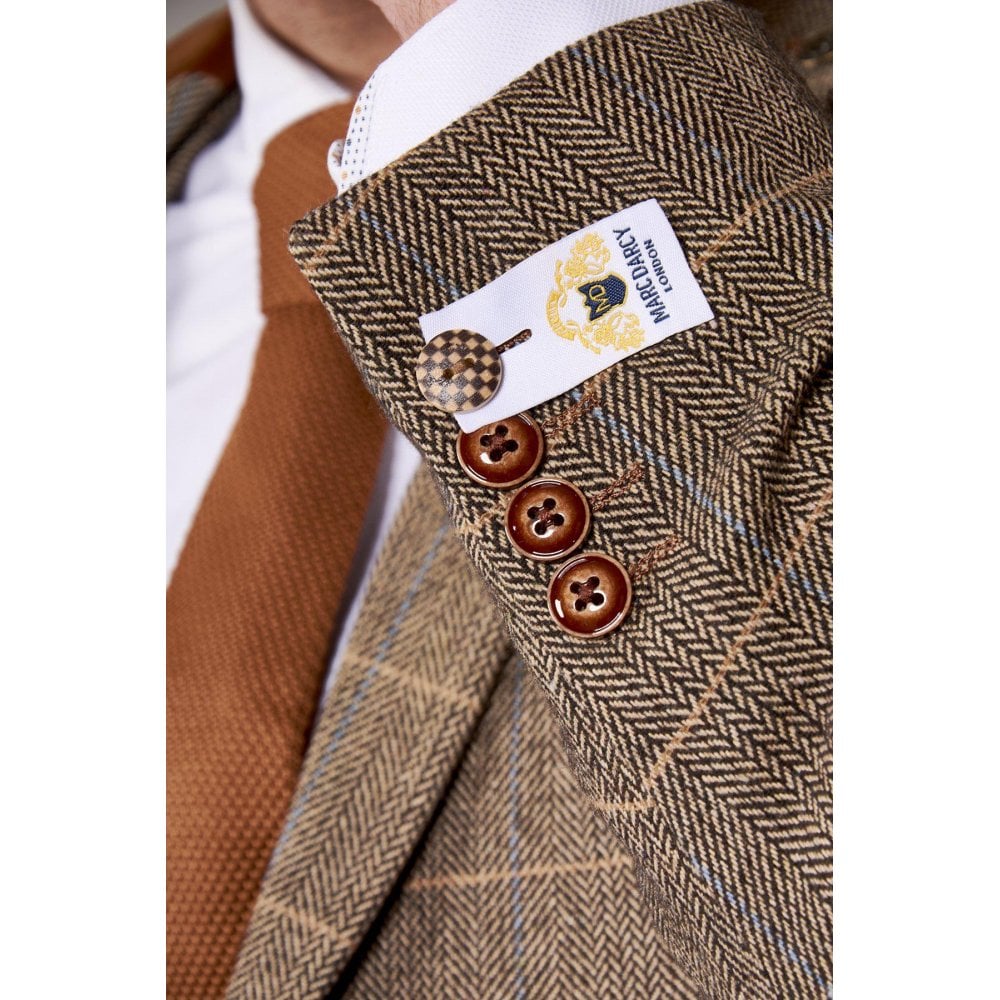 Dx7 Tan Tweed Check Three Piece Suit