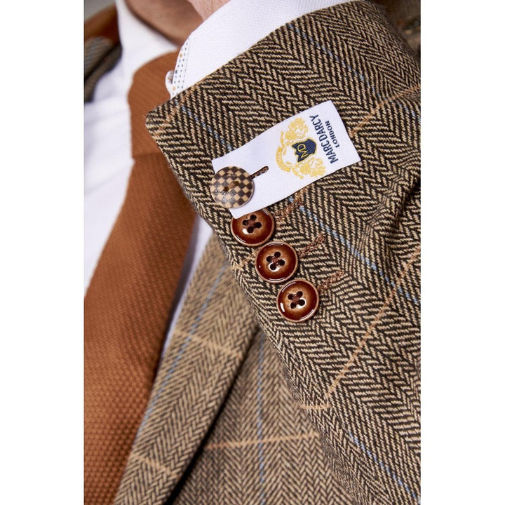 Dx7 Tan Tweed Check Three Piece Suit