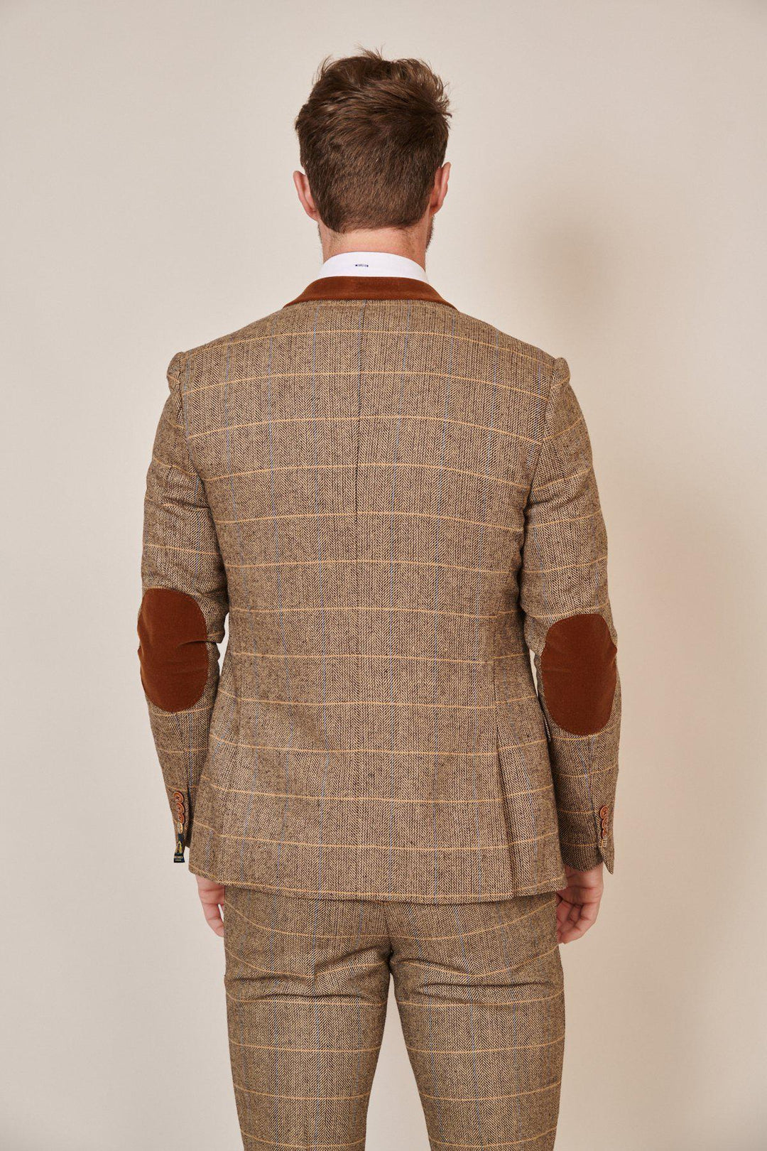 Dx7 Tan Tweed Check Three Piece Suit
