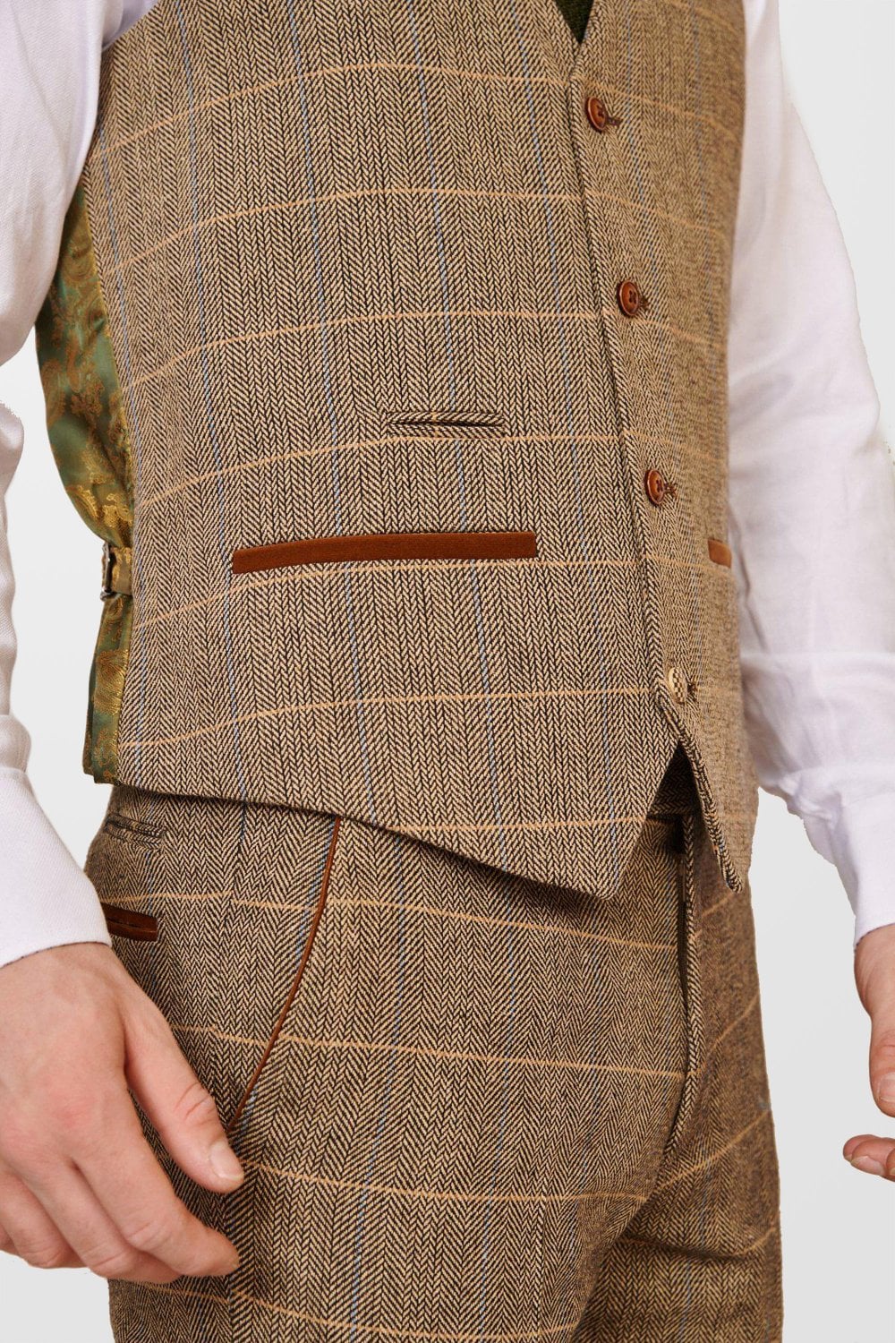 Dx7 Tan Tweed Check Three Piece Suit