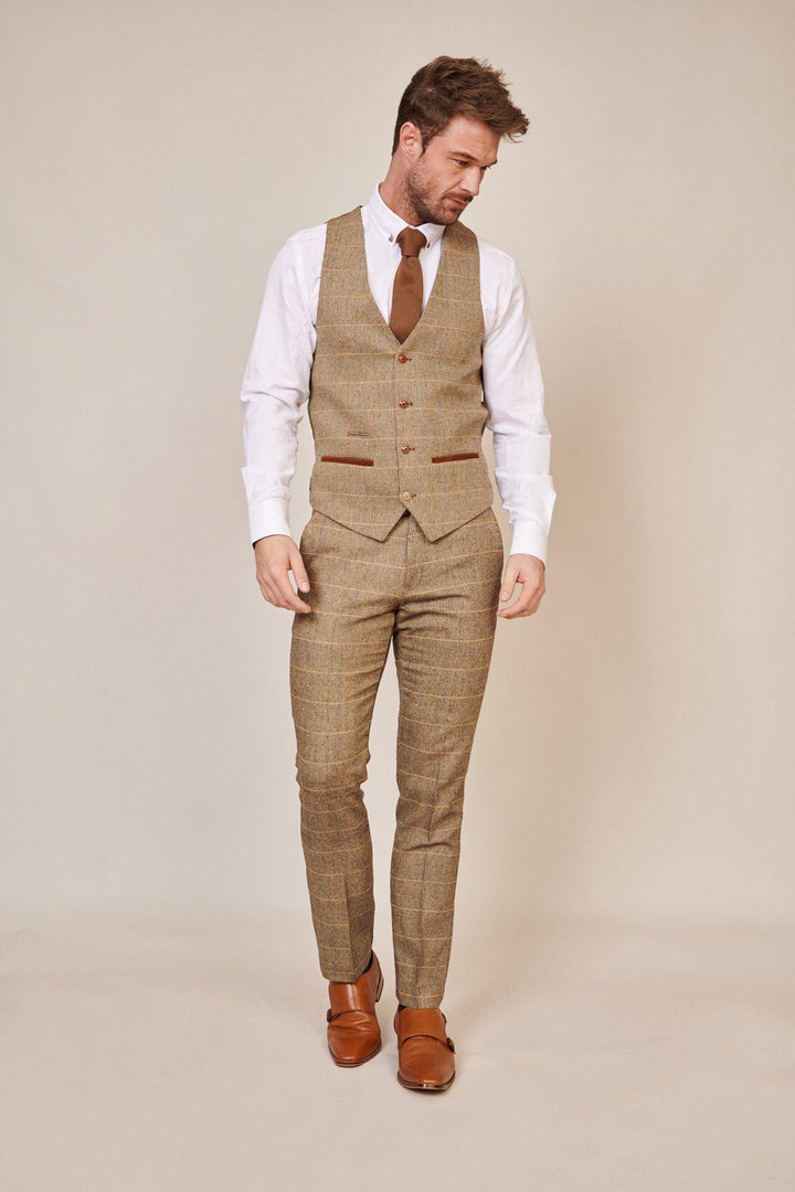 Dx7 Tan Tweed Check Three Piece Suit