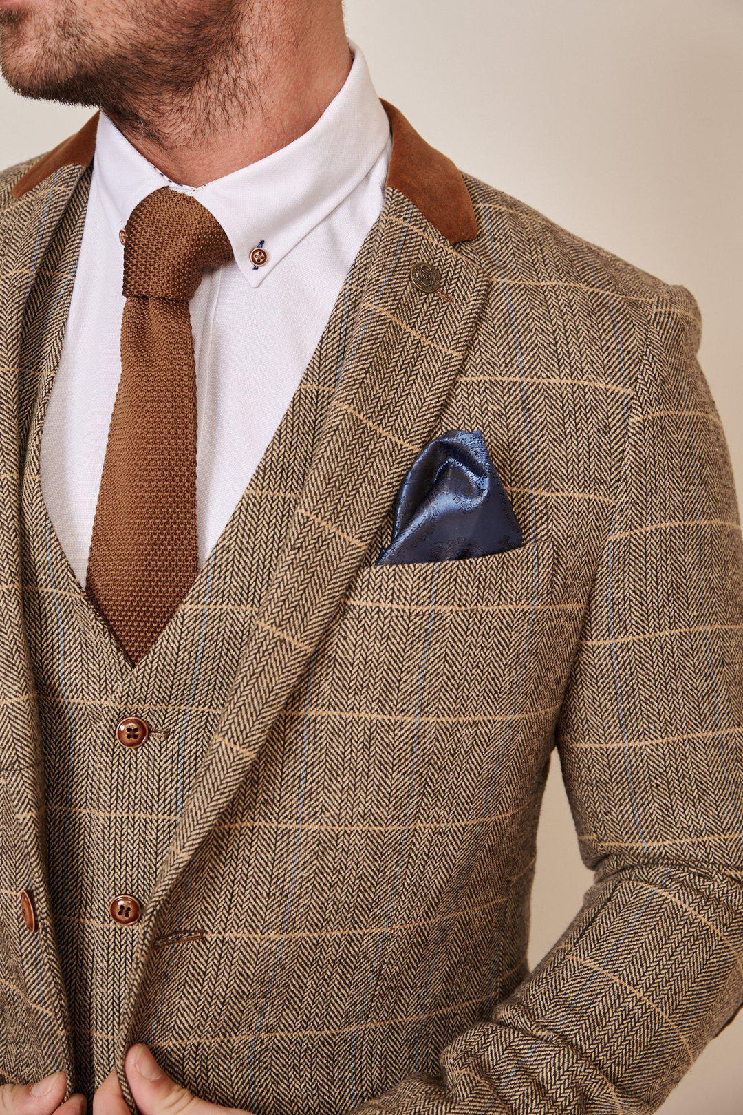 Dx7 Tan Tweed Check Three Piece Suit