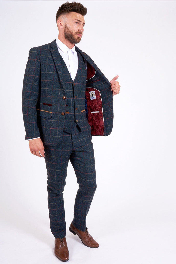 Eton Navy Check Tweed Three Piece Suit