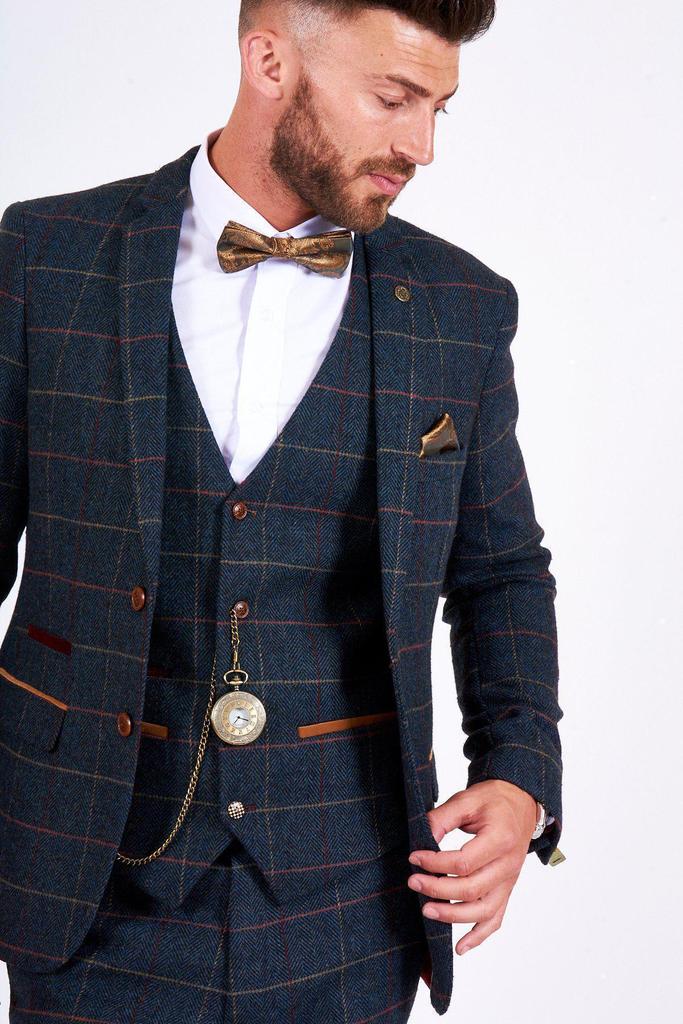 Eton Navy Check Tweed Three Piece Suit