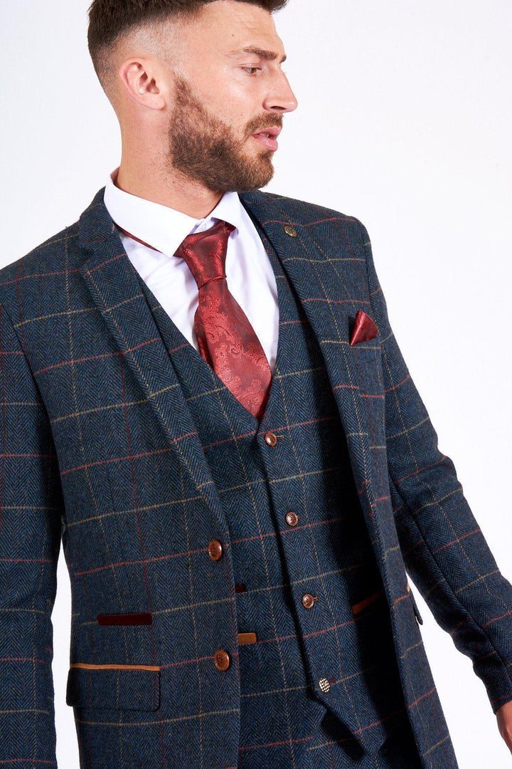 Eton Navy Check Tweed Three Piece Suit