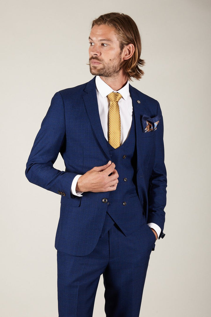 George Royal Blue Check Three Piece Suit