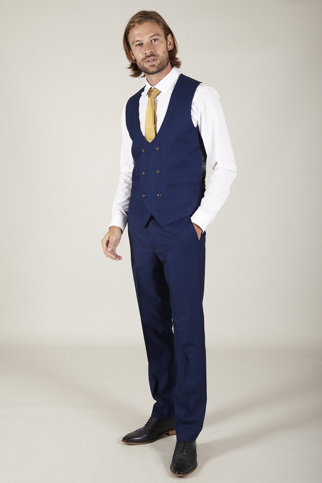 George Royal Blue Check Three Piece Suit