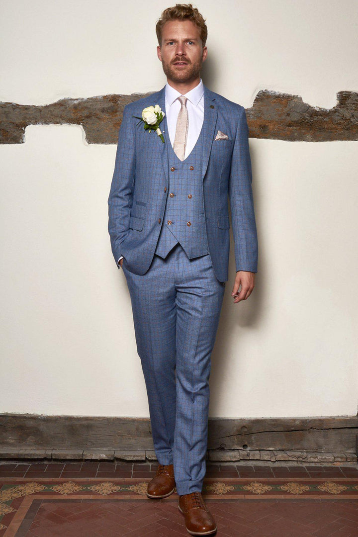 George Light Blue Check Three Piece Suit