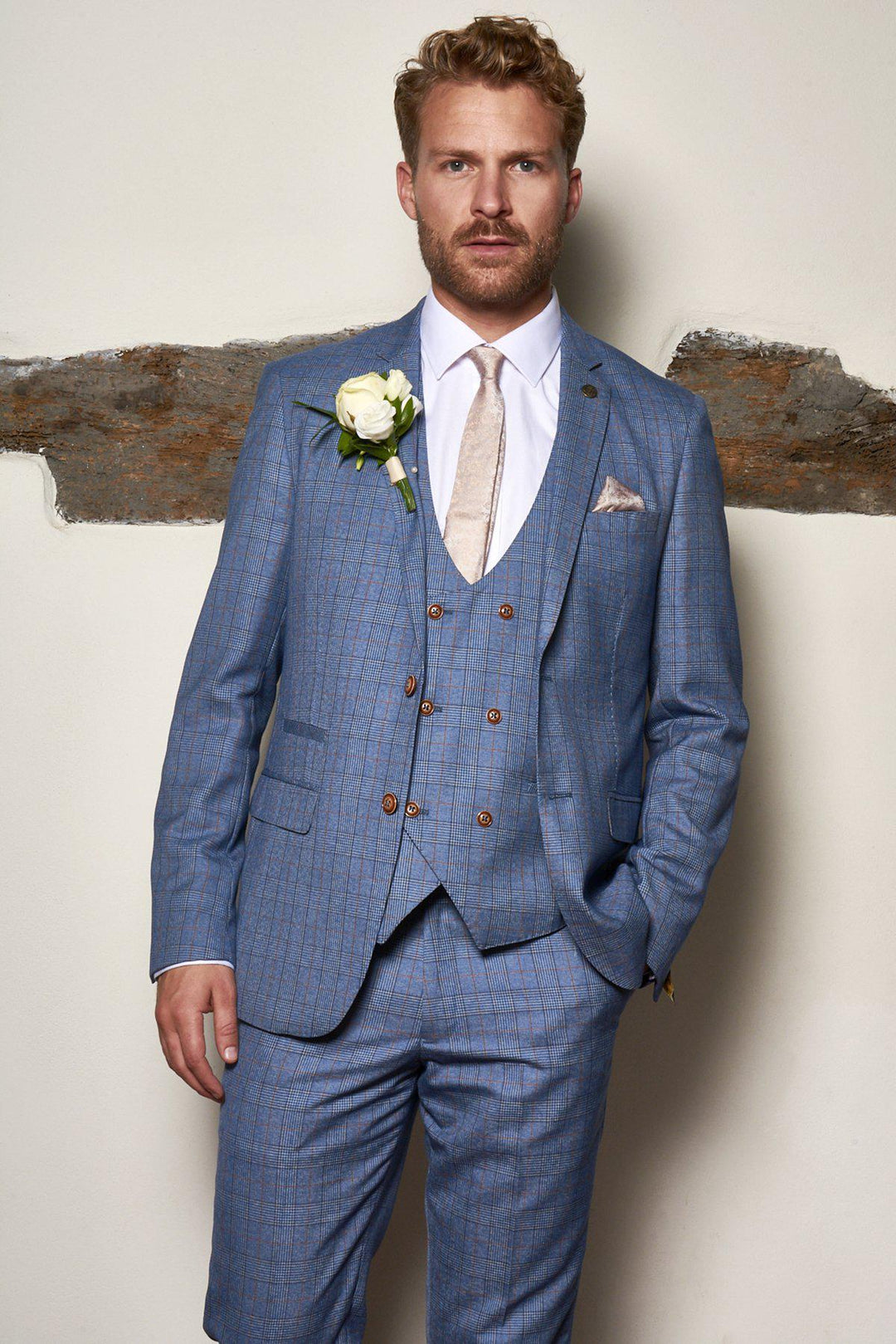 George Light Blue Check Three Piece Suit