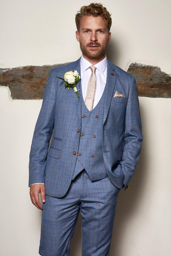 George Light Blue Check Three Piece Suit