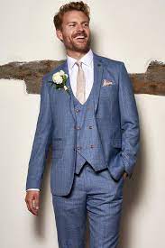 George Light Blue Check Three Piece Suit