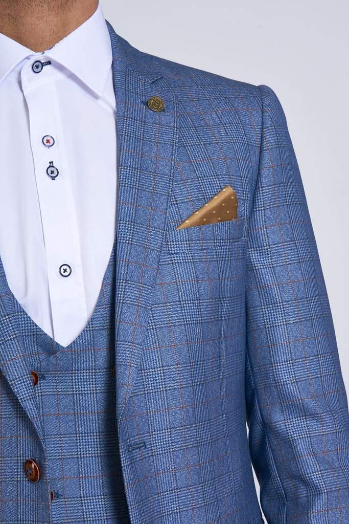 George Light Blue Check Three Piece Suit