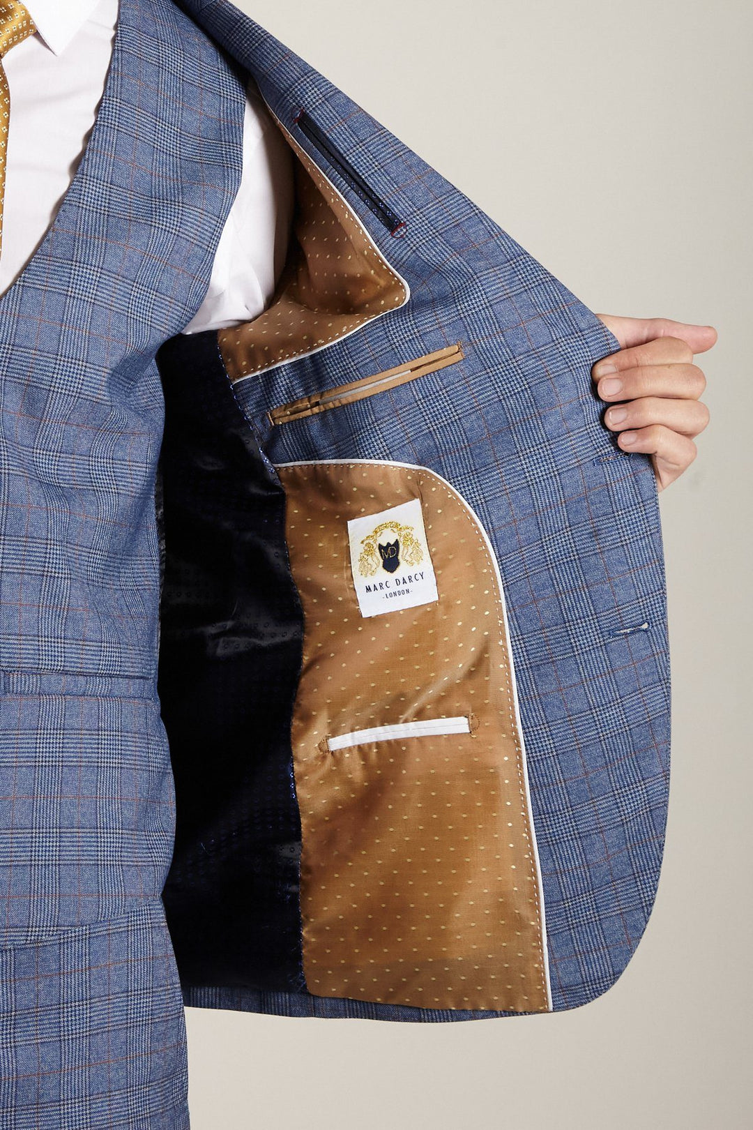 George Light Blue Check Three Piece Suit