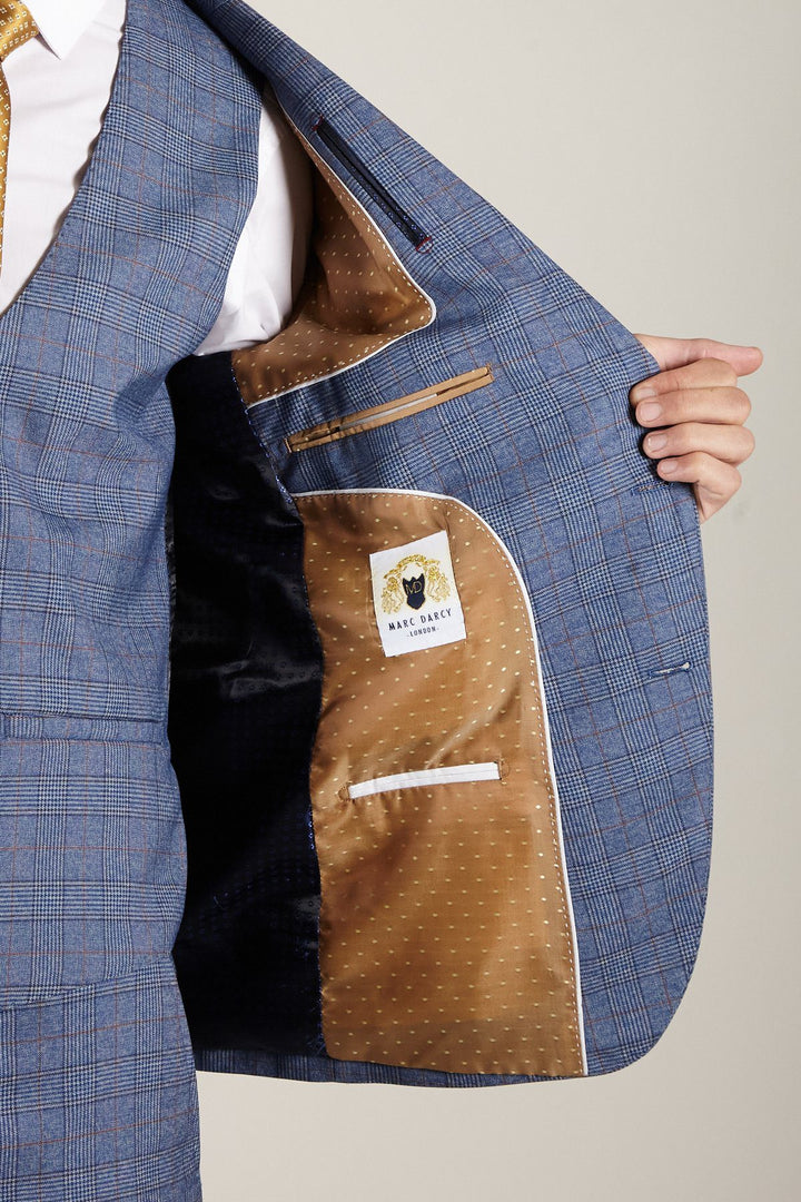 George Light Blue Check Three Piece Suit