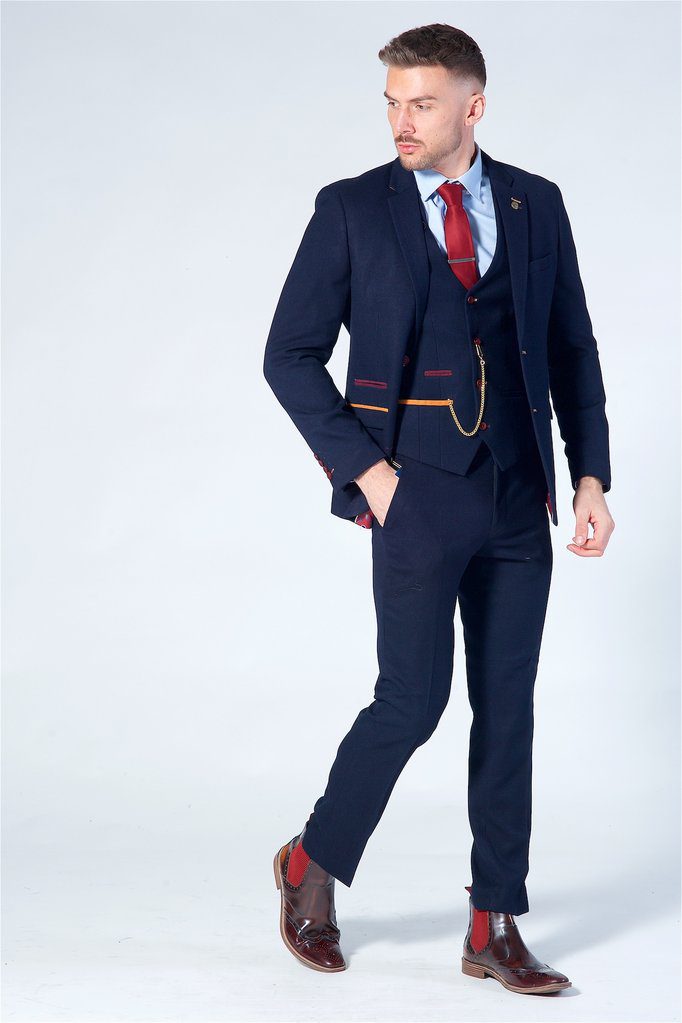 JD4 Navy Contrast Trim Three Piece Suit