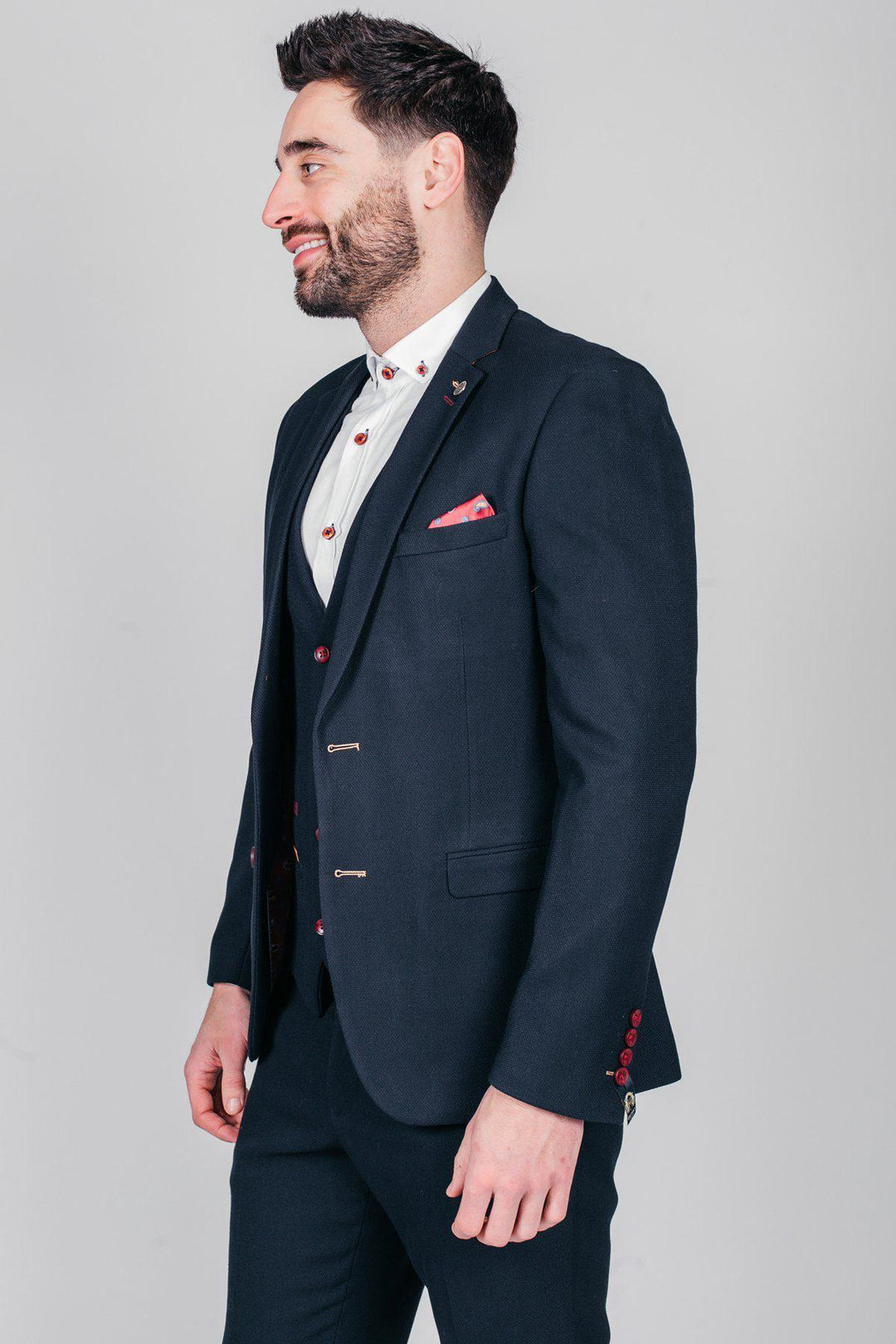 JD4 Navy Contrast Trim Three Piece Suit