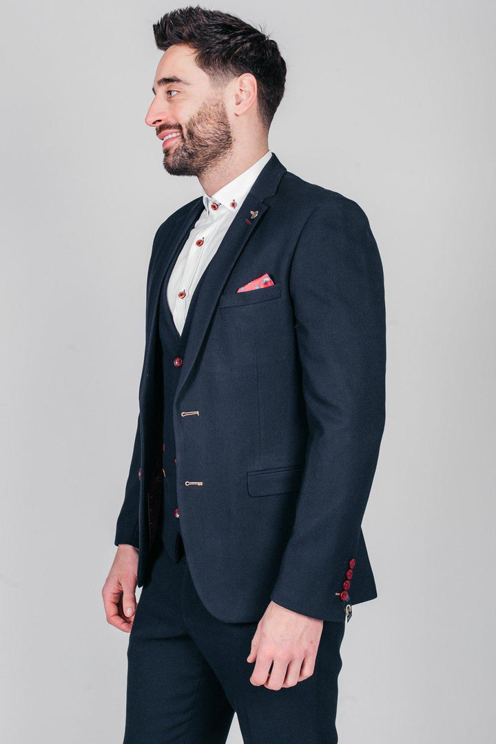 JD4 Navy Contrast Trim Three Piece Suit