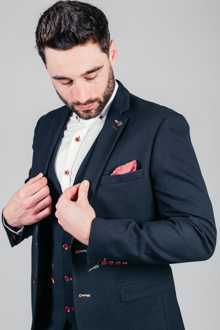 JD4 Navy Contrast Trim Three Piece Suit