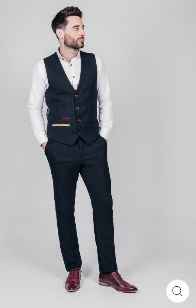 JD4 Navy Contrast Trim Three Piece Suit