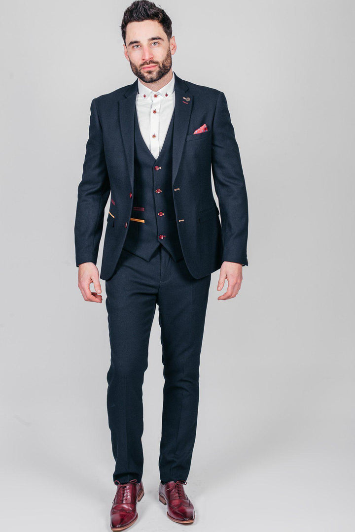 JD4 Navy Contrast Trim Three Piece Suit