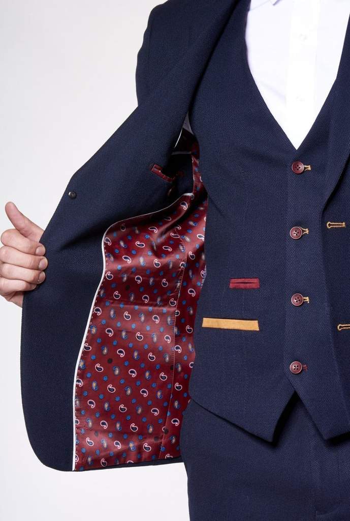 JD4 Navy Contrast Trim Three Piece Suit