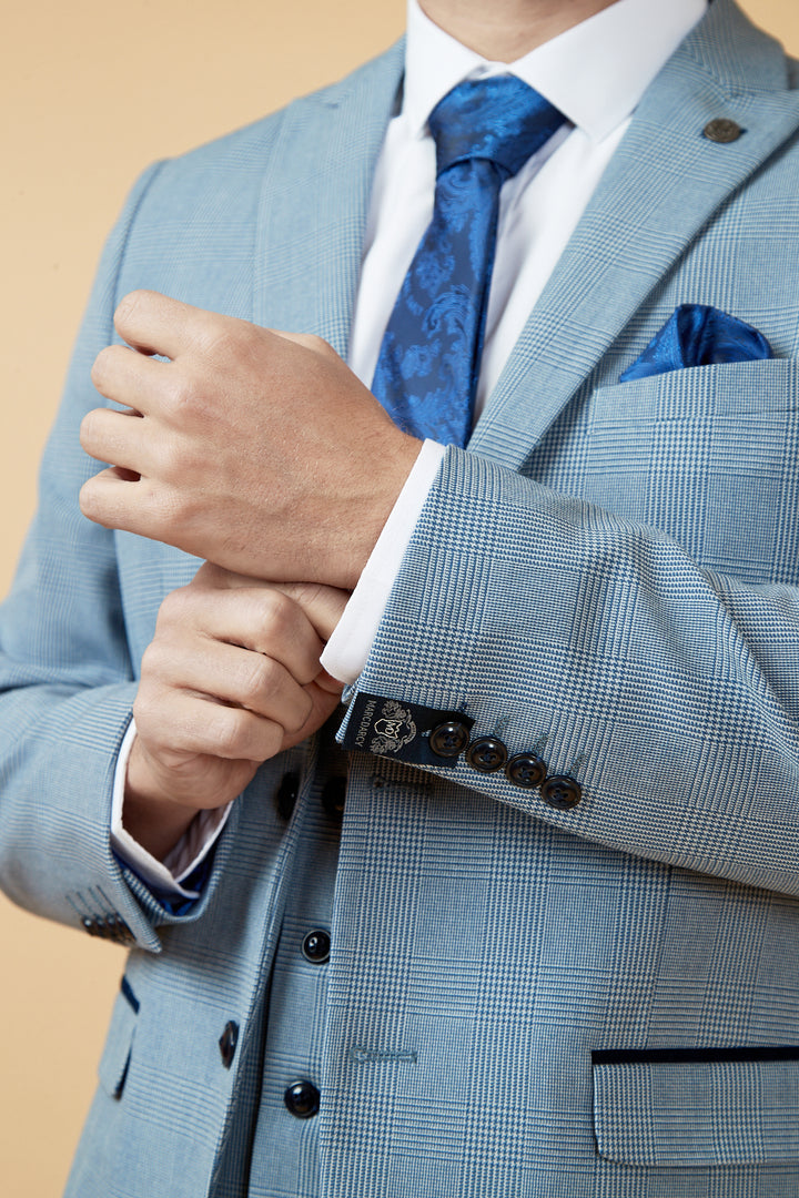 Bromley Sky Blue Check Three Piece Suit