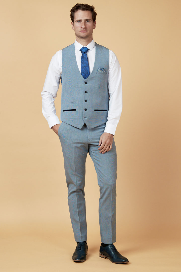 Bromley Sky Blue Check Three Piece Suit
