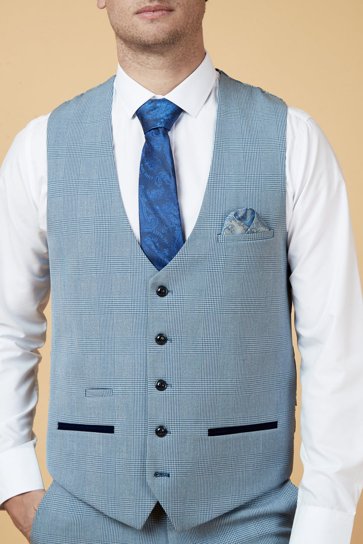 Bromley Sky Blue Check Three Piece Suit