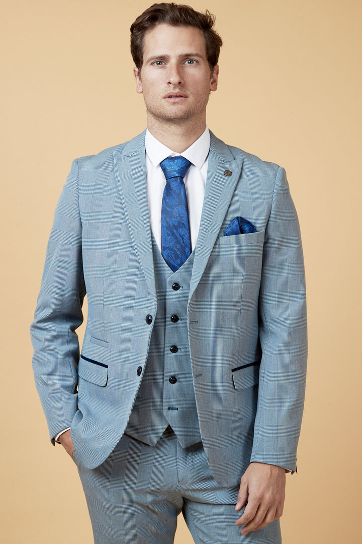 Bromley Sky Blue Check Three Piece Suit