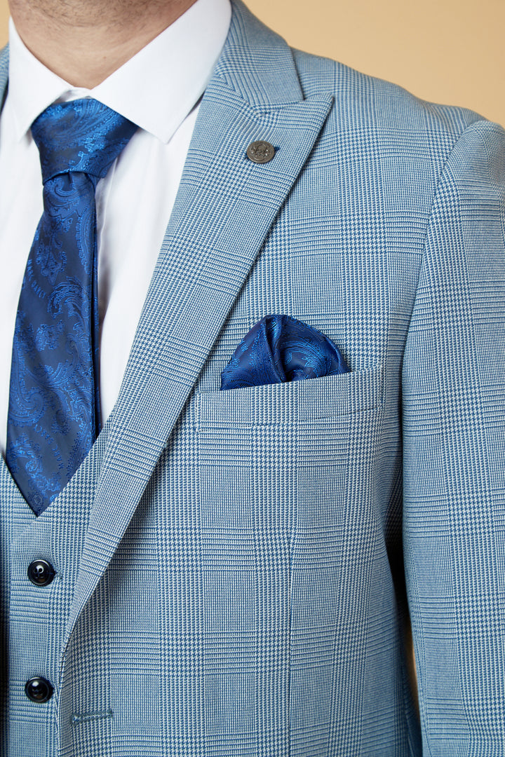 Bromley Sky Blue Check Three Piece Suit