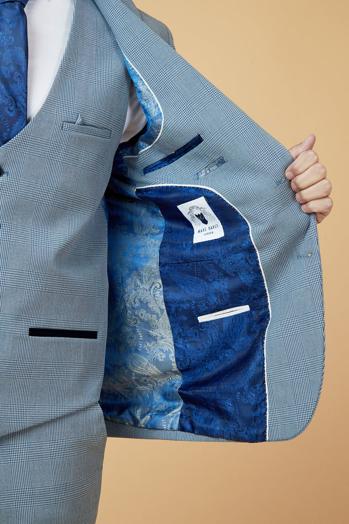 Bromley Sky Blue Check Three Piece Suit