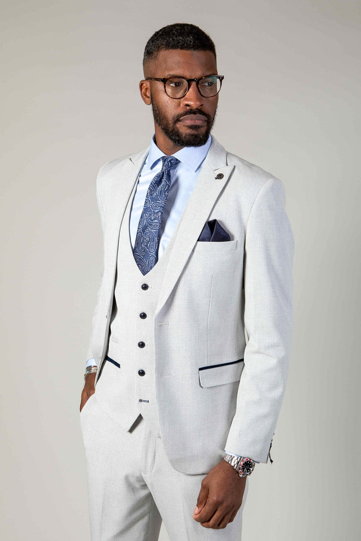 Bromley Stone Check Three Piece Suit