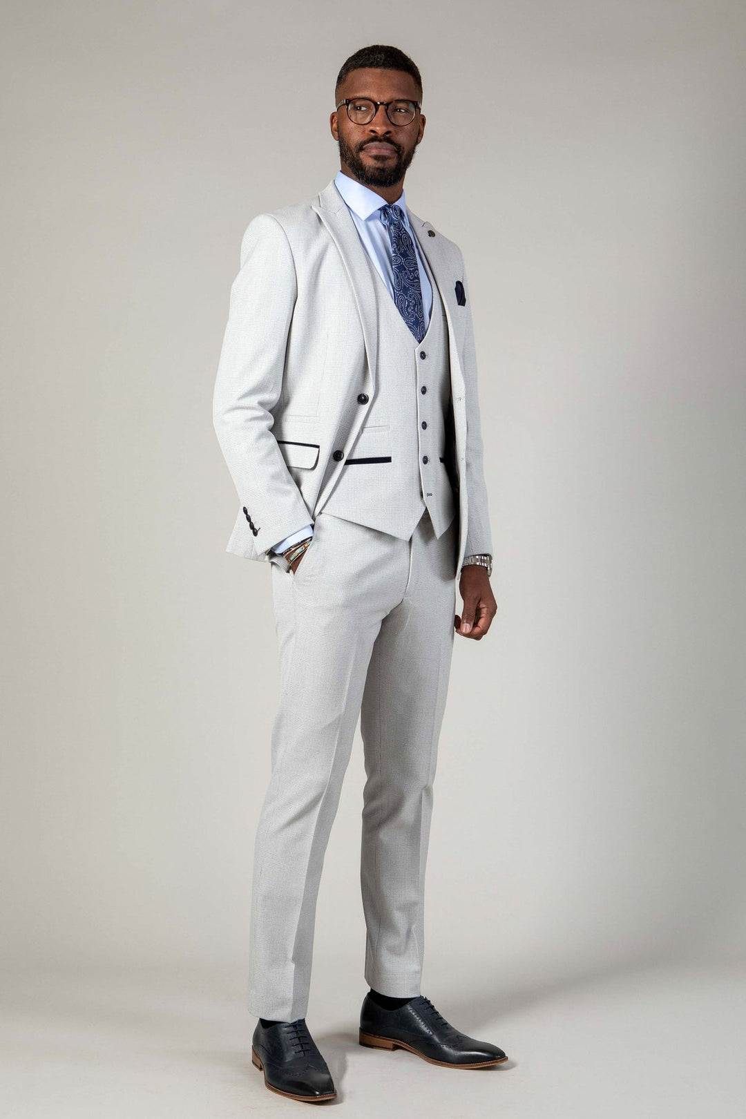 Bromley Stone Check Three Piece Suit