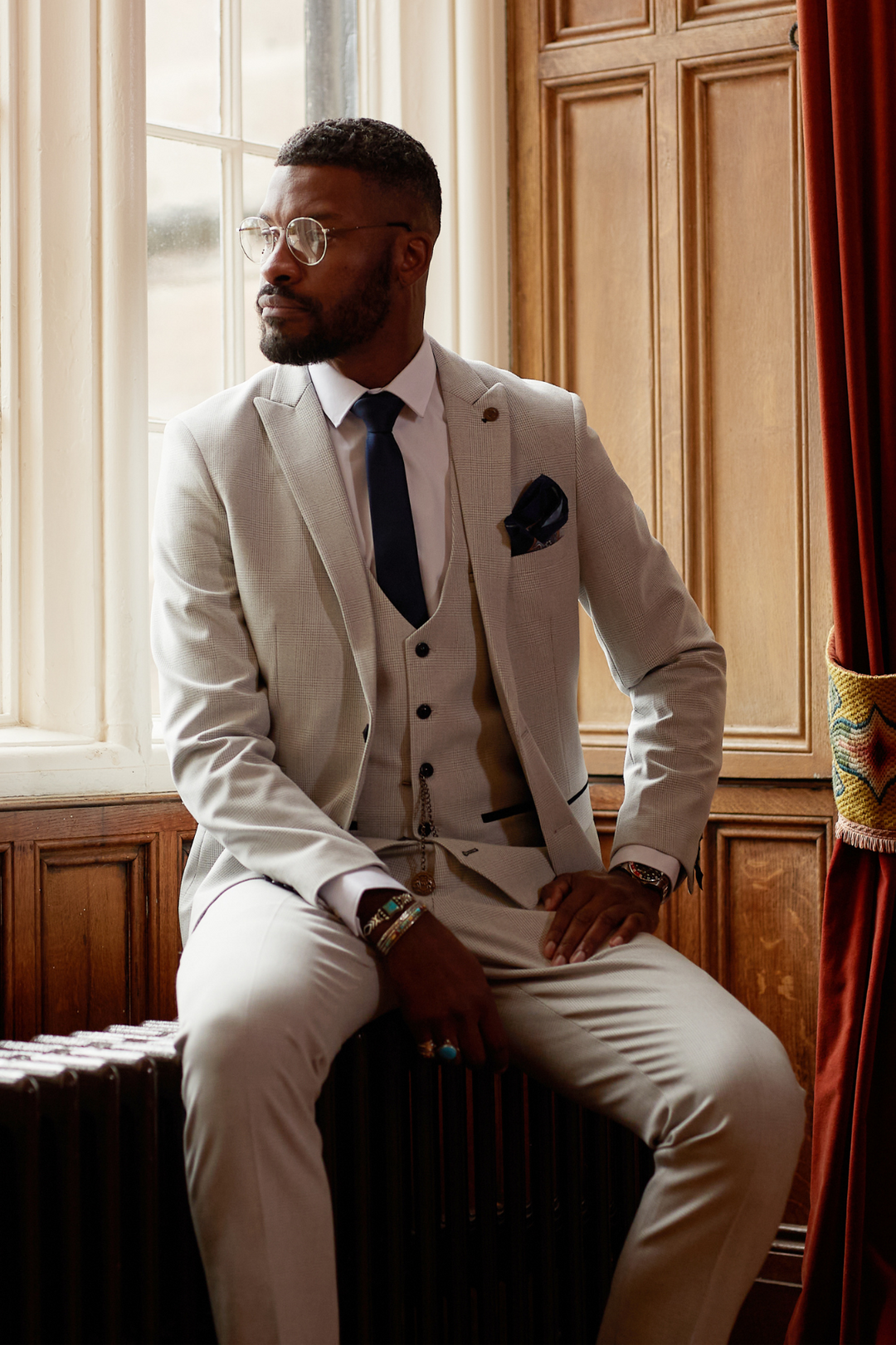 Bromley Stone Check Three Piece Suit