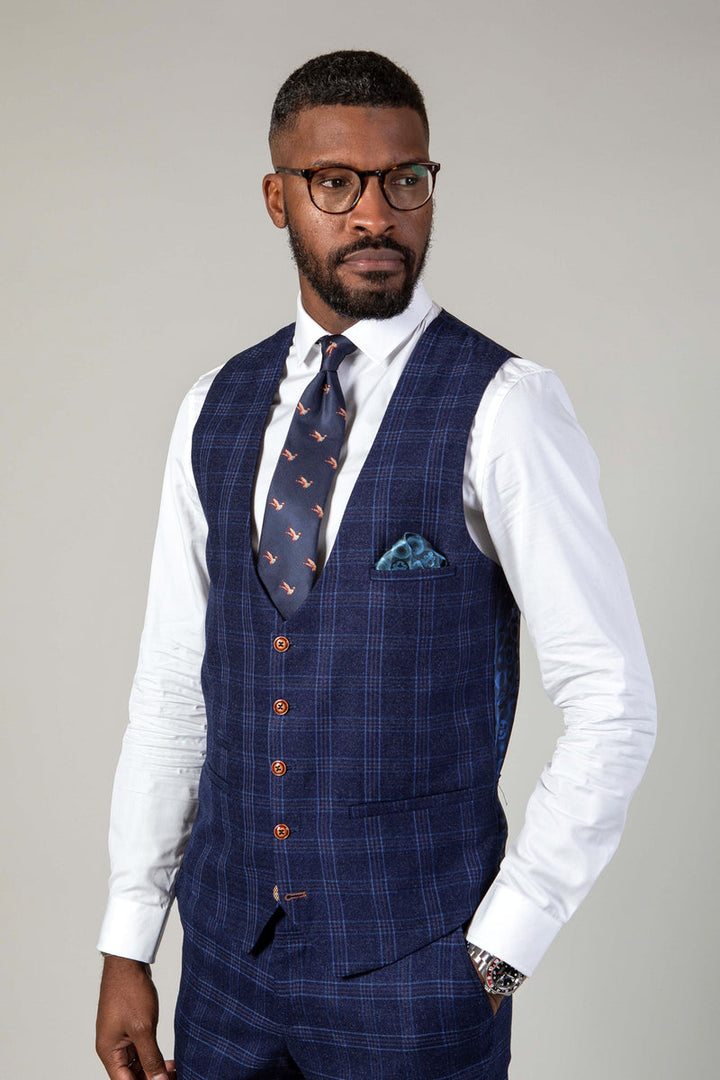 Chigwell Blue Tweed Check Three Piece Suit