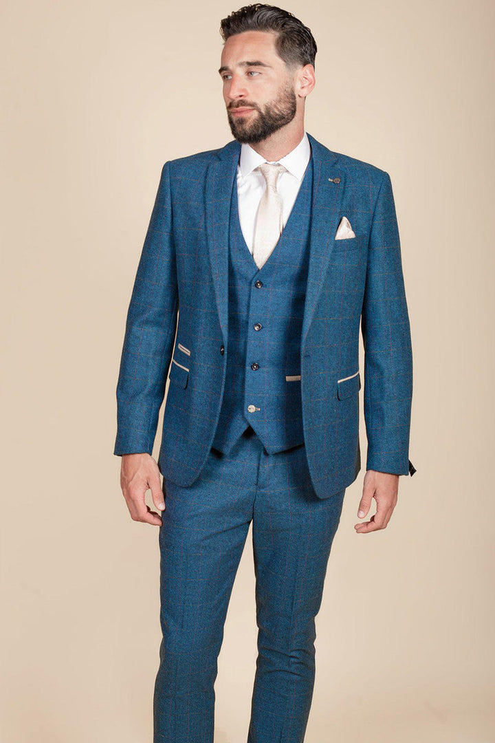 Dion Blue Tweed Check Three Piece Suit