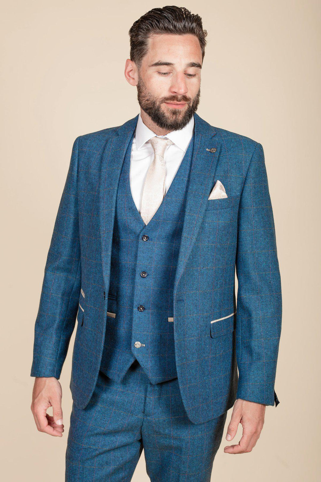 Dion Blue Tweed Check Three Piece Suit