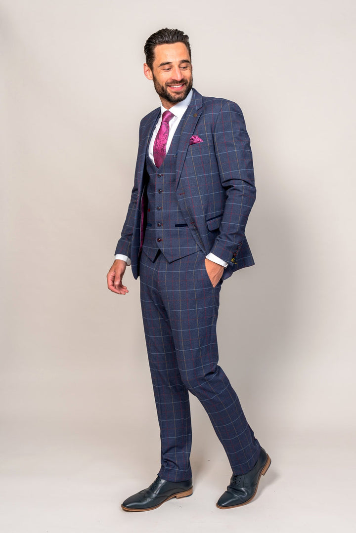 Drake Navy Check Three Piece Suit