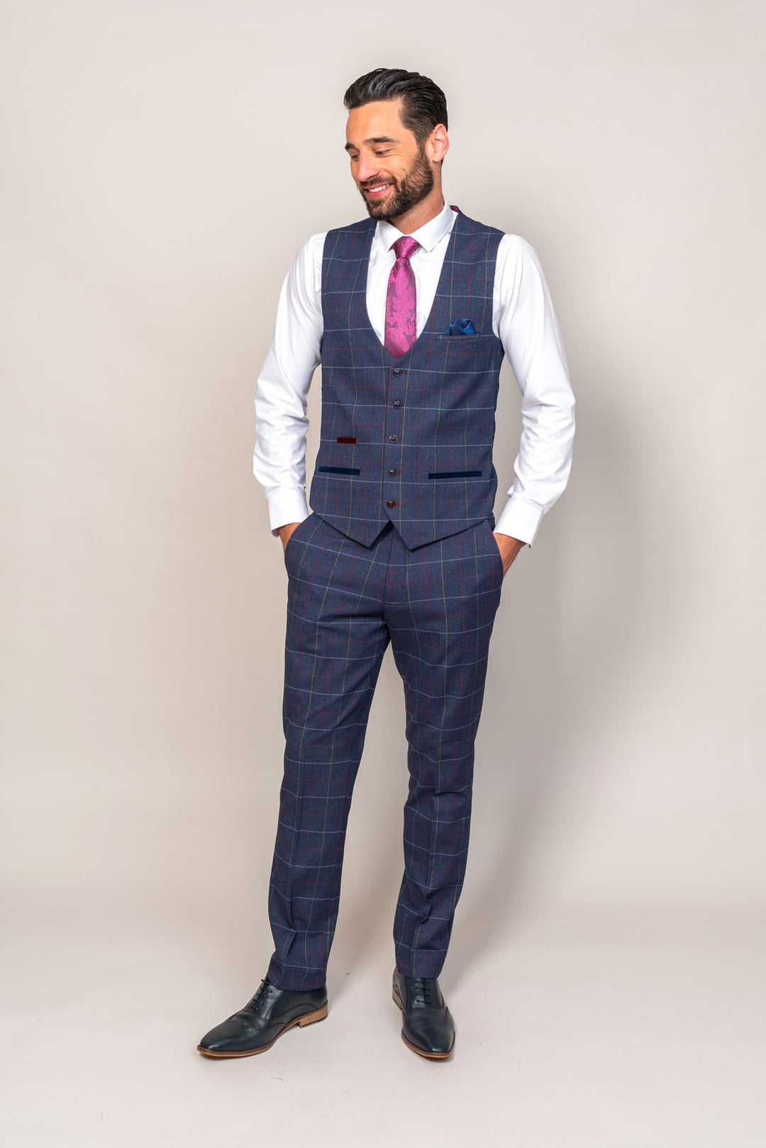 Drake Navy Check Three Piece Suit